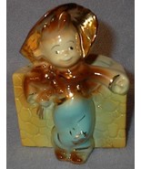 Vintage Royal Copley Country Boy at Well Art Pottery Planter Gold Accents - $27.37 CAD