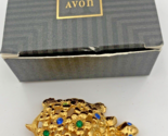 Vintage AVON Gold Tone Flower Power Rhinestone Turtle Brooch Pin Signed - $14.20