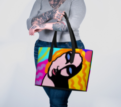 Funky Abstract Art on Oversize Vegan Leather Tote Bag Handbag Shoulder Bag  - $98.00