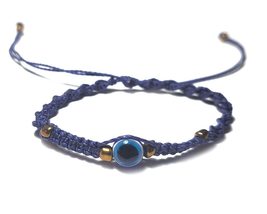 Mia Jewel Shop Round Blue Evil Eye Nazar Bead Macramé Braided String Adjustable  - £11.67 GBP