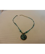 Vintage Green and Blue Balls Choker Necklace with Pendant 19&quot; Long - £27.54 GBP