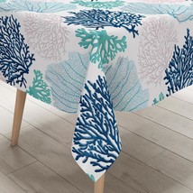 Ocean Tablecloth Coastal Nautical Rectangle Tablecloth Coral Print Ocean Themed  - $35.99