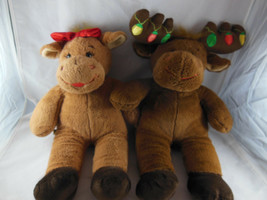 Build a bear Christmas boy Moose 19&quot; with lights + 16&quot; Girl Moose BAB Co... - £20.09 GBP