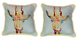 Pair of Betsy Drake Giraffe Large Indoor Outdoor Pillows 18 Inch x 18 Inch - £69.91 GBP