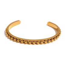 Yhpup Fashion Minimalist 18k Gold Color Stainless Steel Bead Chain Open Bracelet - £23.41 GBP