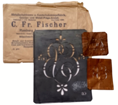 Vtg Fischer Monogram Stencil Embroidery - E B Antique Metal Initials Letters N4 - $94.00