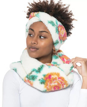 Womens Headband Twisted Sherpa White with Rose Floral JENNI $24 - NWT - £4.27 GBP