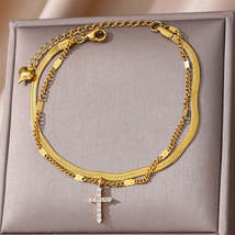 Fashion Double Layer Snake Bone Anklet Elegant Beach Stainless Steel - £4.11 GBP+