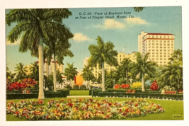 View of Bayfront Park Flagler Street Miami FL Linen Curt Teich UNP Postc... - $7.99