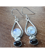 Moonstone in Hoop Accented with Black Onyx Earrings 925 Sterling Silver ... - £19.81 GBP