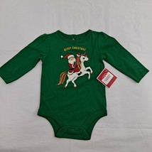 Christmas Santa Unicorn Infant Snap T-shirt Long Sleeve crawler green 3-... - $11.88