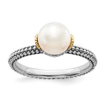 Sterling Silver &amp; 14K Yellow Gold Accent Freshwater Pearl Ring - £95.56 GBP