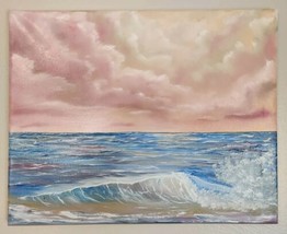 Sunset Skies Over Ocean Waves Landscape Original Oil Painting 20&quot;x16&quot; - £70.91 GBP