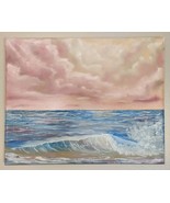 Sunset Skies Over Ocean Waves Landscape Original Oil Painting 20&quot;x16&quot; - £69.91 GBP