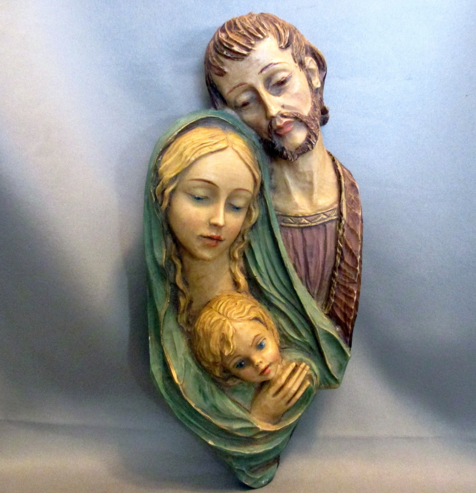 Beautiful 3-D Plaque of MARY & JOSEPH & JESUS as a Boy - Marked RR Roman Italy - $46.00