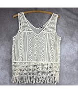 Vtg Y2K Crochet Fringe Tank Top Med Sleeveless V Neck Bohemian Festival ... - $32.22 CAD