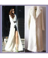 Long Full Length Lapel Collar Faux Fur Fashion Coat White Leopard Black ... - £190.97 GBP