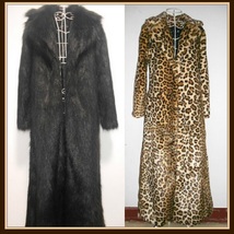 Long Full Length Lapel Collar Faux Fur Fashion Coat White Leopard Black Red Pink image 2