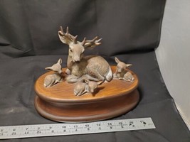 Vintage Hand-Painted Ceramic Deer &amp; 3 Fawns Dresser Valet Box Organizer - £15.18 GBP