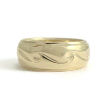 Authenticity Guarantee 
Wave Scroll Etched Beveled Band Ring 14K Yellow Gold,... - £546.51 GBP
