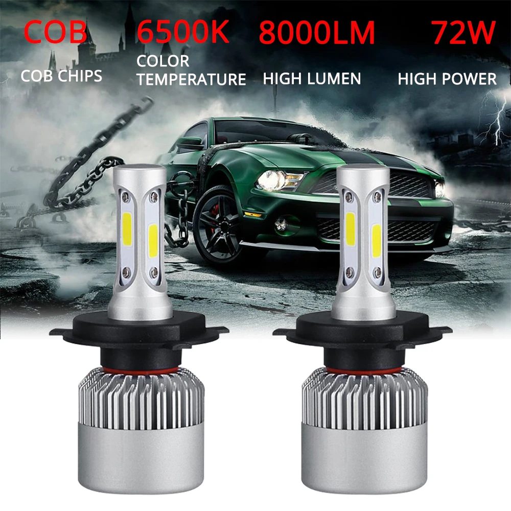 2X H4 Car Headlight Fog Lighting Hi-Lo High Low Beam S2 COB IP67 Waterproof 6500 - £116.57 GBP