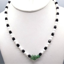 Onyx and Jade Choker Necklace, Faceted White and Black Beads with Green ... - £39.75 GBP