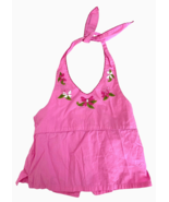 Barbie Girls Top Halter Neck Pink Embroidered Floral Tank Shirt Size 6X Y2K - $593.24 MXN
