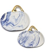 Two&#39;s Company Marbled Set of 2 Blue &amp; White Pumpkin Platters - Damaged S... - $41.01 CAD
