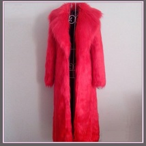 Long Full Length Lapel Collar Faux Fur Fashion Coat White Leopard Black Red Pink image 3