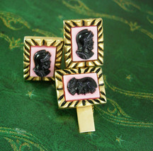 Retro PInk cameo cufflinks tieclip medieval chess knight renaissance  royal wedd - £98.86 GBP