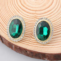 Green Crystal &amp; Cubic Zirconia Oval Halo Stud Earrings - £11.78 GBP