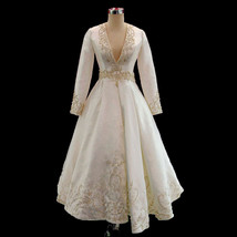 Rosyfancy Chic Embroidery Plunging V-neck Long Sleeves Tea Length Weddin... - $315.00