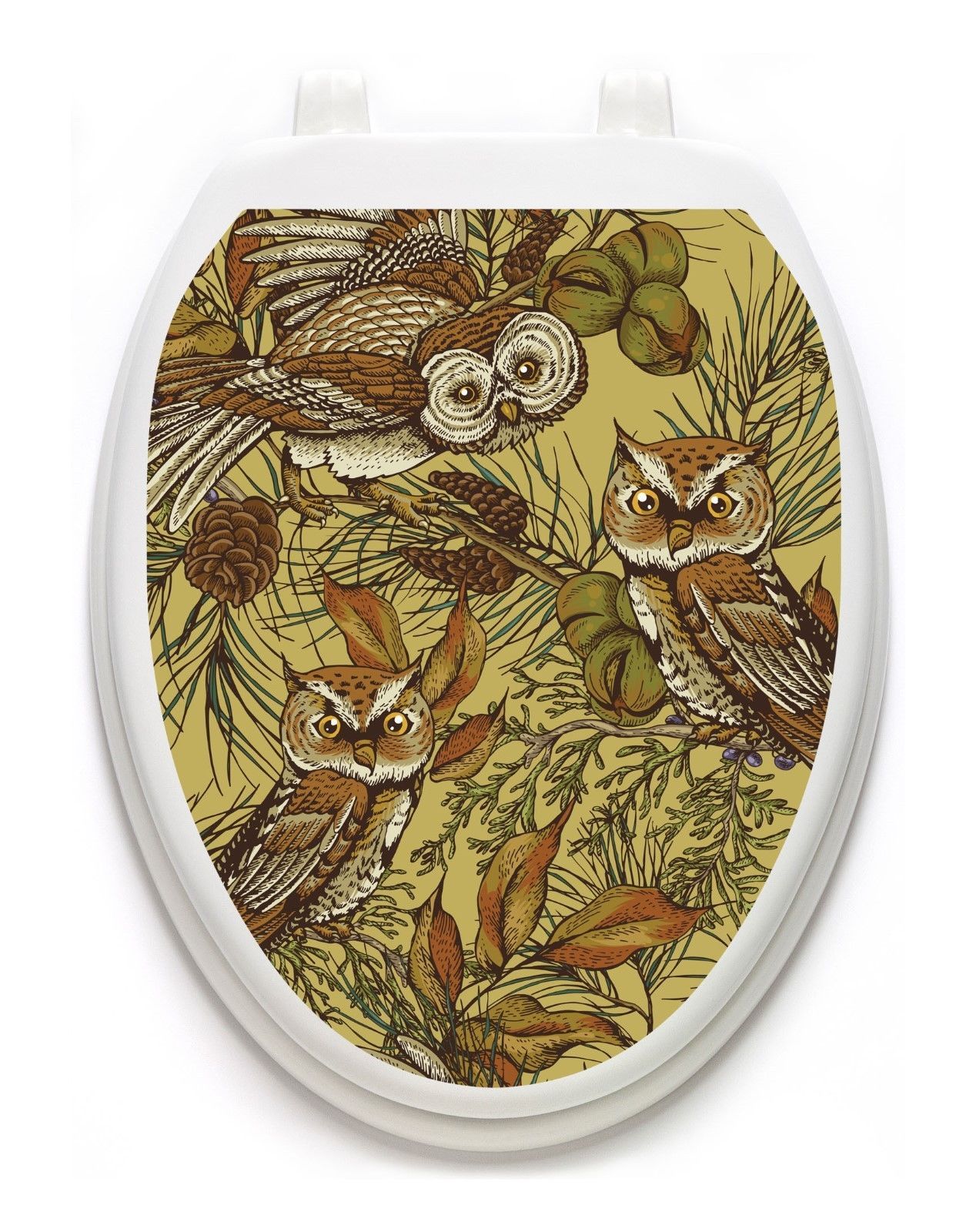 Primary image for Toilet Tattoos Owls in the Pine  Lid Cover  Decor Silver Reusable Vinyl 1121