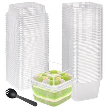 50Pack 8Oz Plastic Parfait Cups With Lids And Sporks,Disposable Clear Square Des - £19.10 GBP