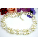 BAROQUE Faux Pearls &amp; AB CRYSTAL Vintage NECKLACE Double Strand Bead 25&quot;... - £21.32 GBP