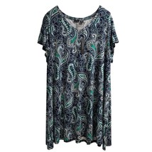 Tahari Women Dress 3X Blue Paisley My Perfect Shape Jersey Knit Midi Com... - $38.49
