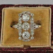 14K Placcato Oro Giallo Argento 1.90CT Diamanti Finti Antico Vintage Anello - £95.93 GBP