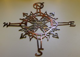 Nautical Compass Rose w/ Ornamental Design - Metal Wall Art - Copper 20&quot; - £49.34 GBP