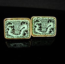 BIG Vintage Dragon Cufflinks carved Oriental Asian raised relief winged gothic c - £138.41 GBP