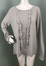 NWT Women&#39;s Halogen L/S Gray Textured Ruffle-Accent Sweater Sz XL Extra Large - £19.77 GBP