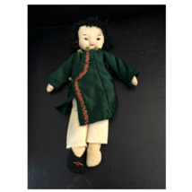 Vintage Handmade Asian Rag Doll Plush Folk Art Green Robe Collectible Toy - $22.77