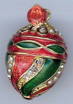 Fake Russian Faberge Egg Pendant Red, Green and Gold in Curls with Clear - £24.26 GBP