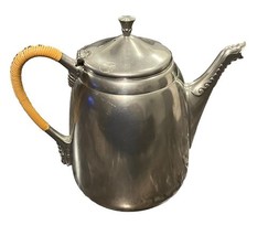 Royal Holland K.M.D. Tiel Pewter Daalderop Rattan Handle Tea Pot Pitcher... - $24.25