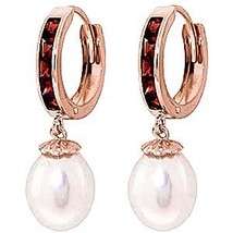 Galaxy Gold GG 14k Rose Gold Hoop Earrings with Garnets and Pearls - £459.98 GBP