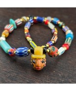 Beautiful Vintage handmade face bead Mix Chevron Glass Beaded Necklace - $699.45 MXN