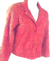 Parsley Sage Womens Red Ribbon Applique Jacket M Embroidered Boho Arty Cotton - £15.24 GBP