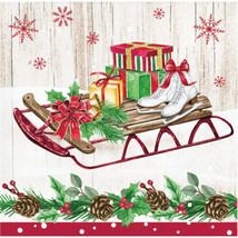 Vintage Christmas Sled 16 Ct Beverage Cocktail Napkins - $3.41