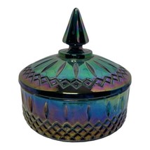 Vintage Indiana Glass Iridescent Princess Blue Carnival Glass Candy Dish... - $46.75