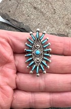 Signed Zuni Handmade Sterling Silver Blue Turquoise Needlepoint Ring 7.5 - $149.99