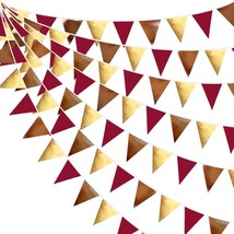Fall Party Decorations Maroon Gold Brown Metallic Fabric Triangle Pennant Banner - £27.75 GBP